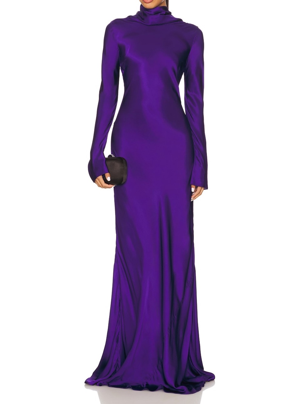 Alejandra Alonso Rojas Maxi Cowl Back Dress Indigo Purple Silk-Look Gown 4 NWT